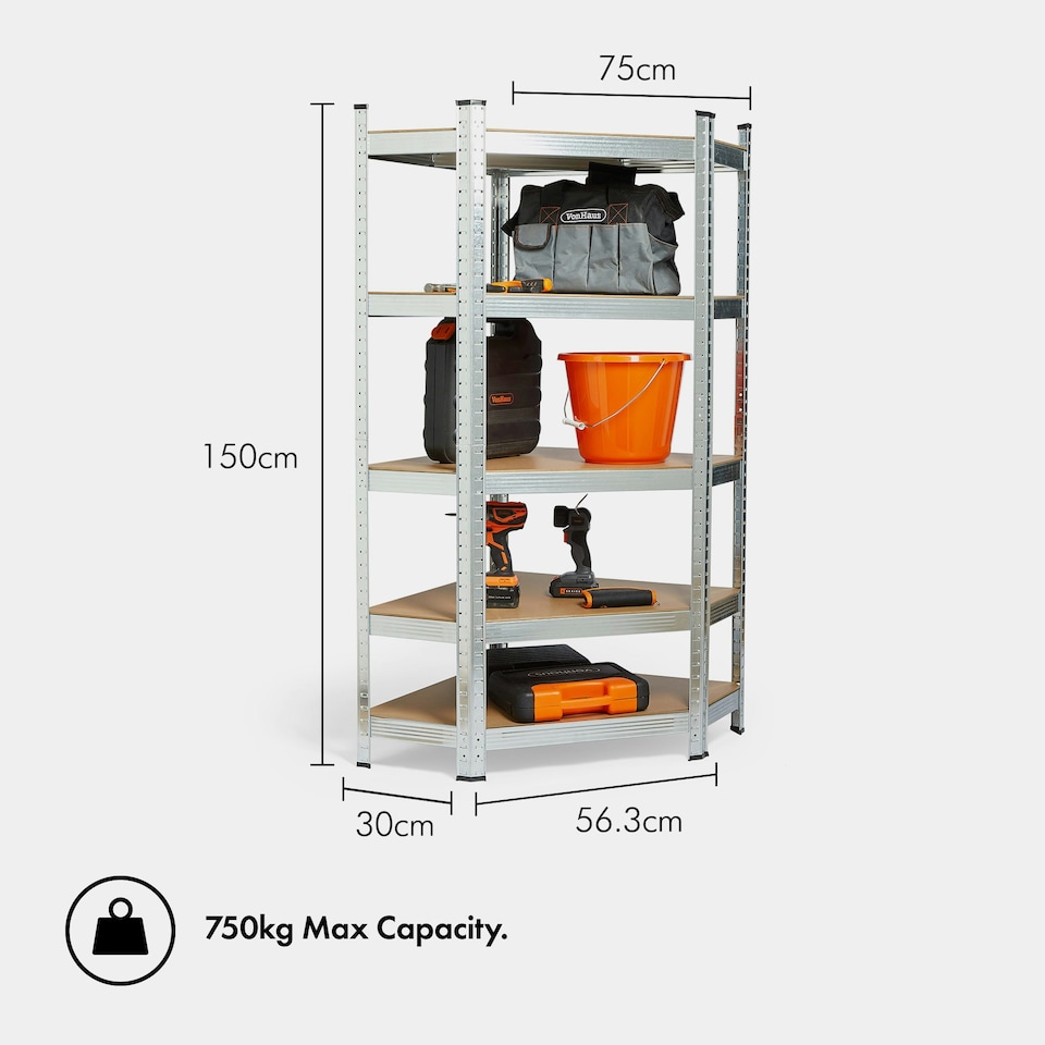 image 1 of VonHaus 1.5m 5 Tier Heavy Duty Garage Shelving Corner Unit