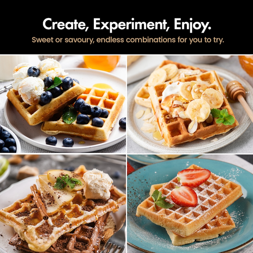 image 1 of Vonshef Waffle Maker Large 4 Slices, Non-Stick Plates, 1400W