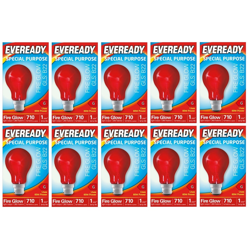 image 1 of Eveready B22 GLS 60W 1950k Fireglow Red Light Bulb - Pack of 10