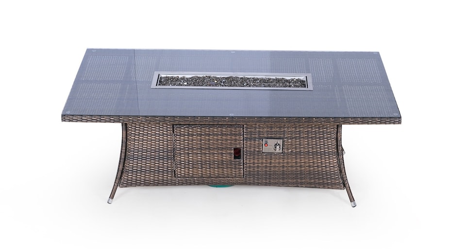 image 1 of Giardino Fire Pit 8 Seater Rectangle Rattan Dining Table Brown