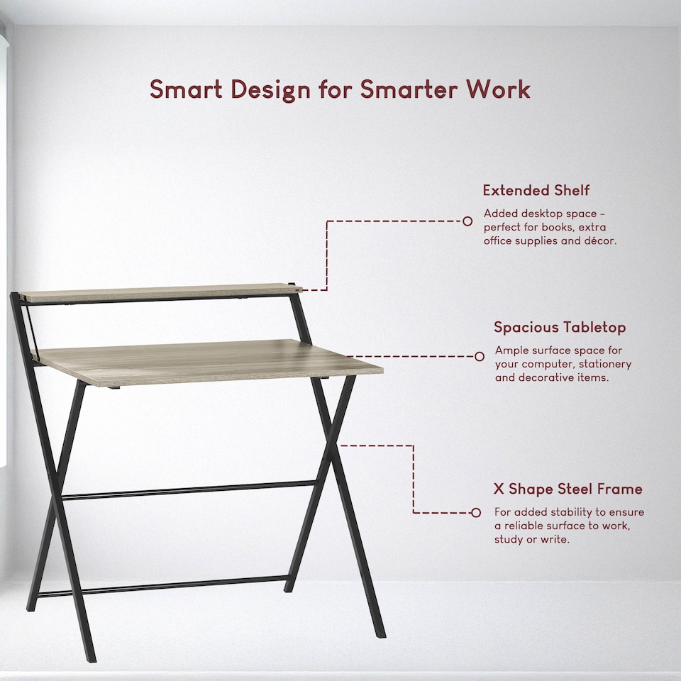 image 1 of Vida Designs Brooklyn Foldable Computer Desk Home Office Workstation, Grey