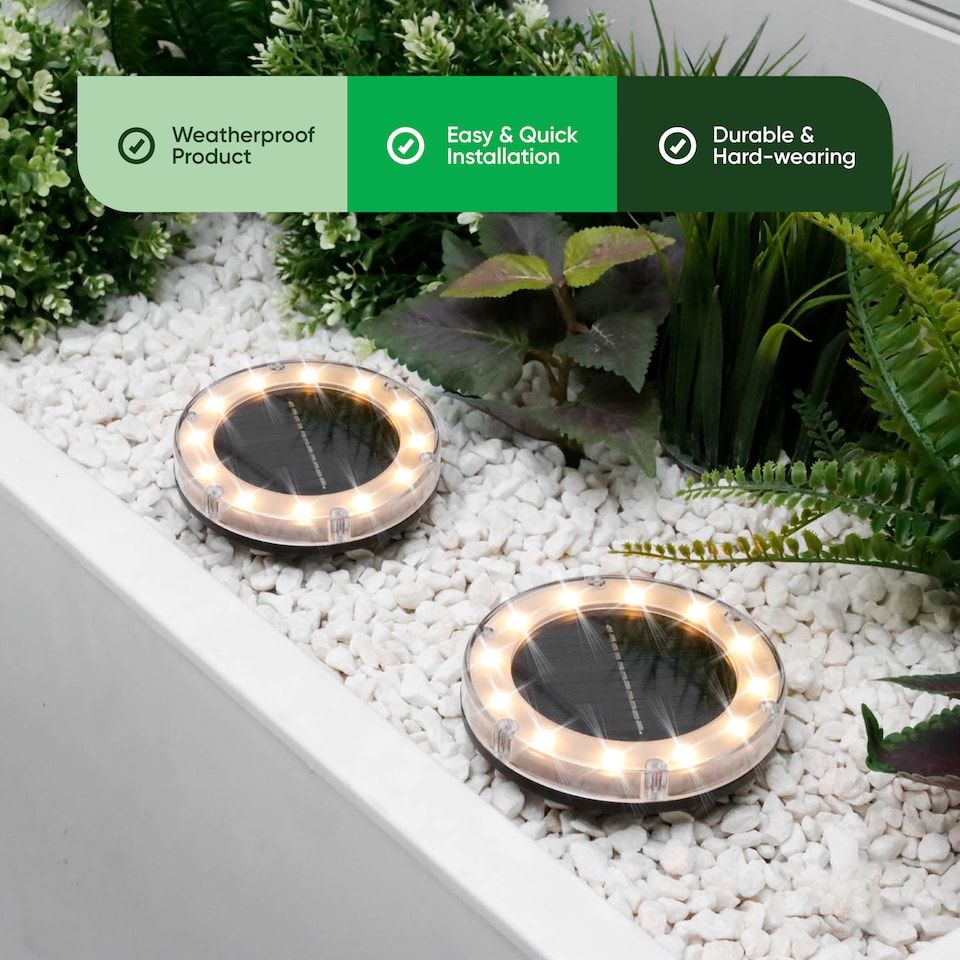 image 1 of Gardenwize 2-Pack Solar Deck Lights Bright White LED Outdoor Decking Pathway Lights
