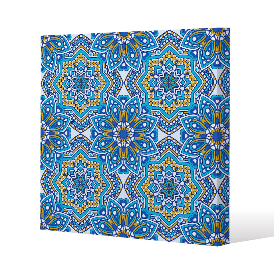 Floral and geometric embellished tiles (Canvas Print) / 61 x 61 x 4cm | Multi