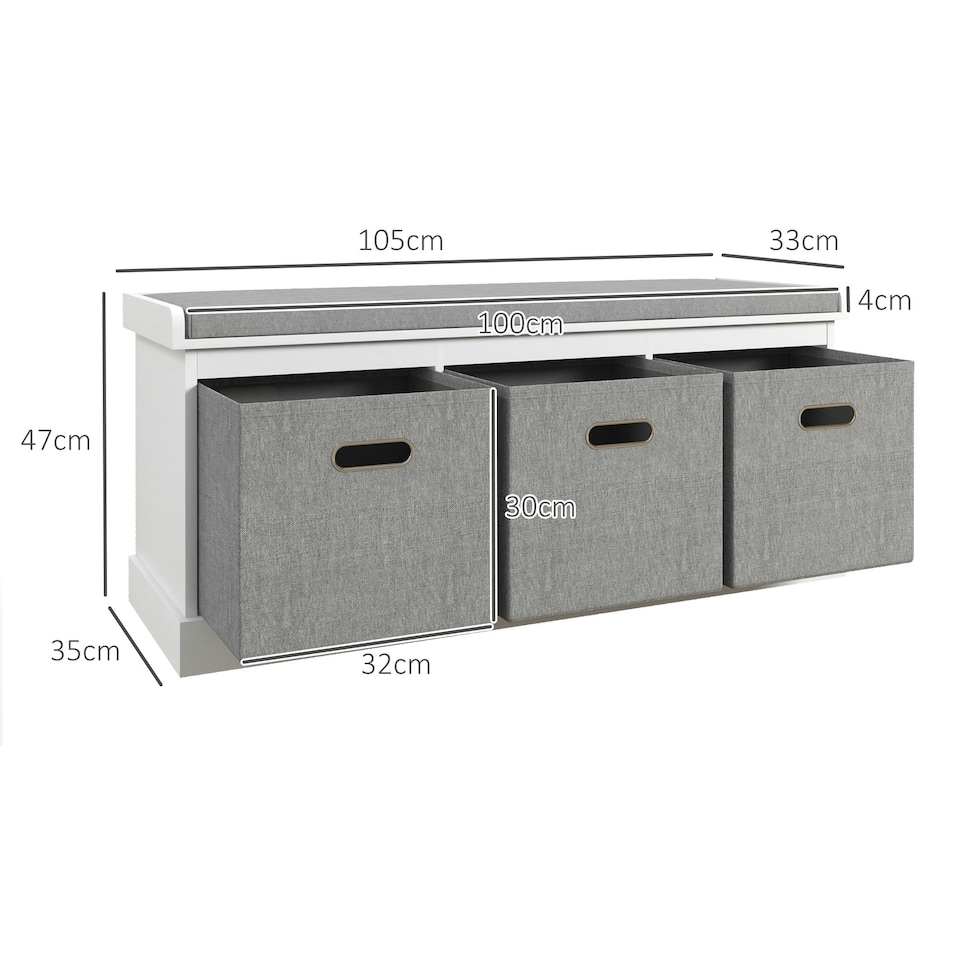 image 1 of HOMCOM Shoe Bench with Seat, Shoe Storage Bench Fabric Drawers, Grey White