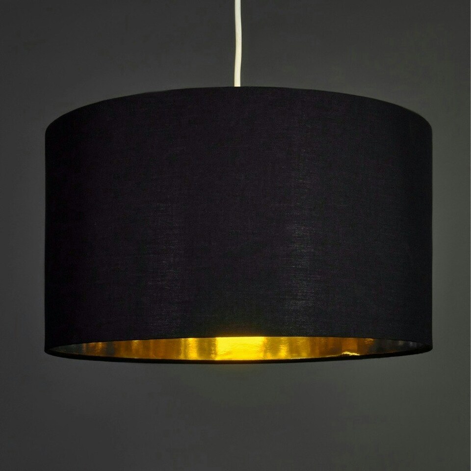image 1 of ValueLights Reni Black Ceiling Pendant Shade Black And Gold Inner Black