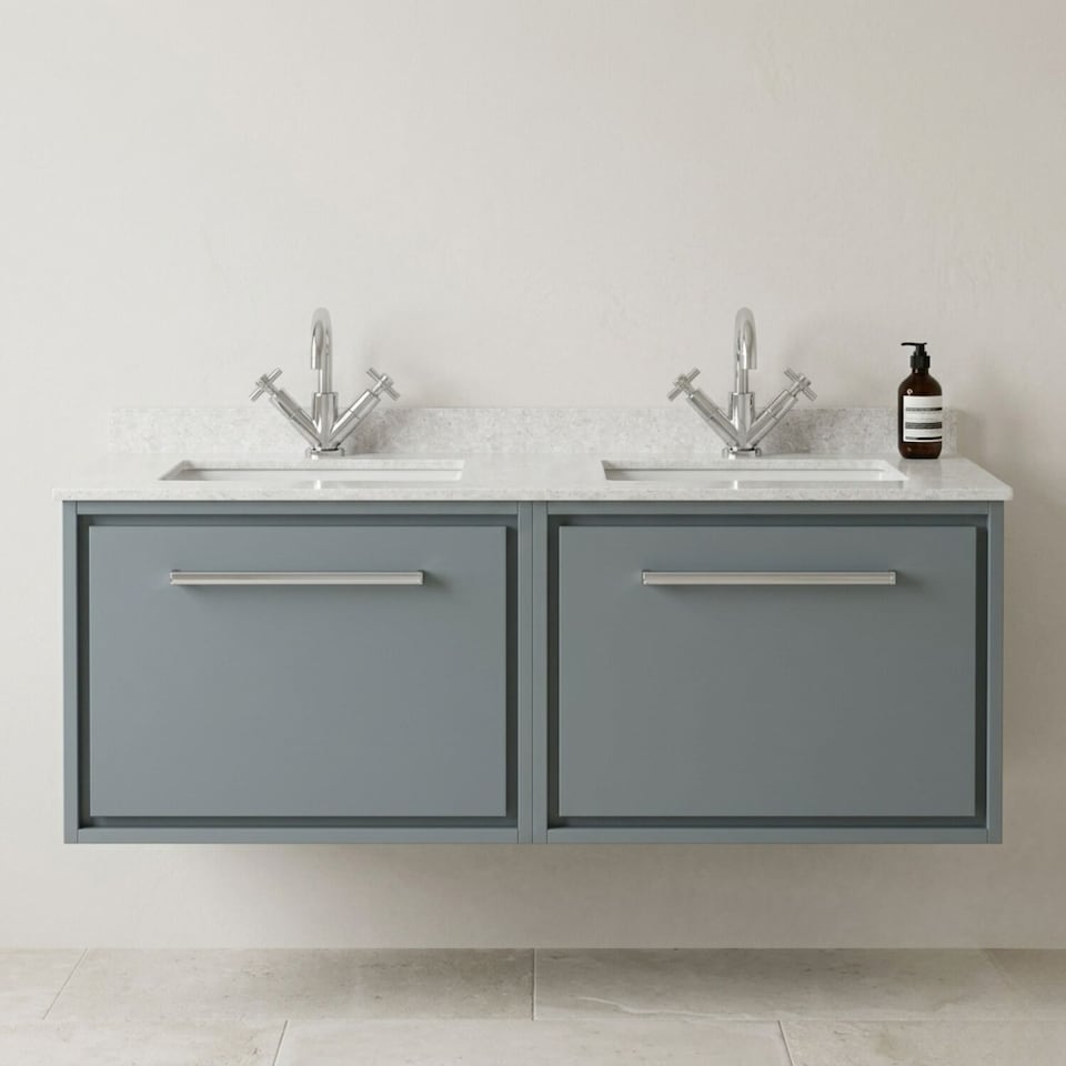 image 1 of Balterley Wall Hung Single Drawer Vanity with Marble Worktop Basin | Grey | Monument Grey | 509 x 1220 x 470mm