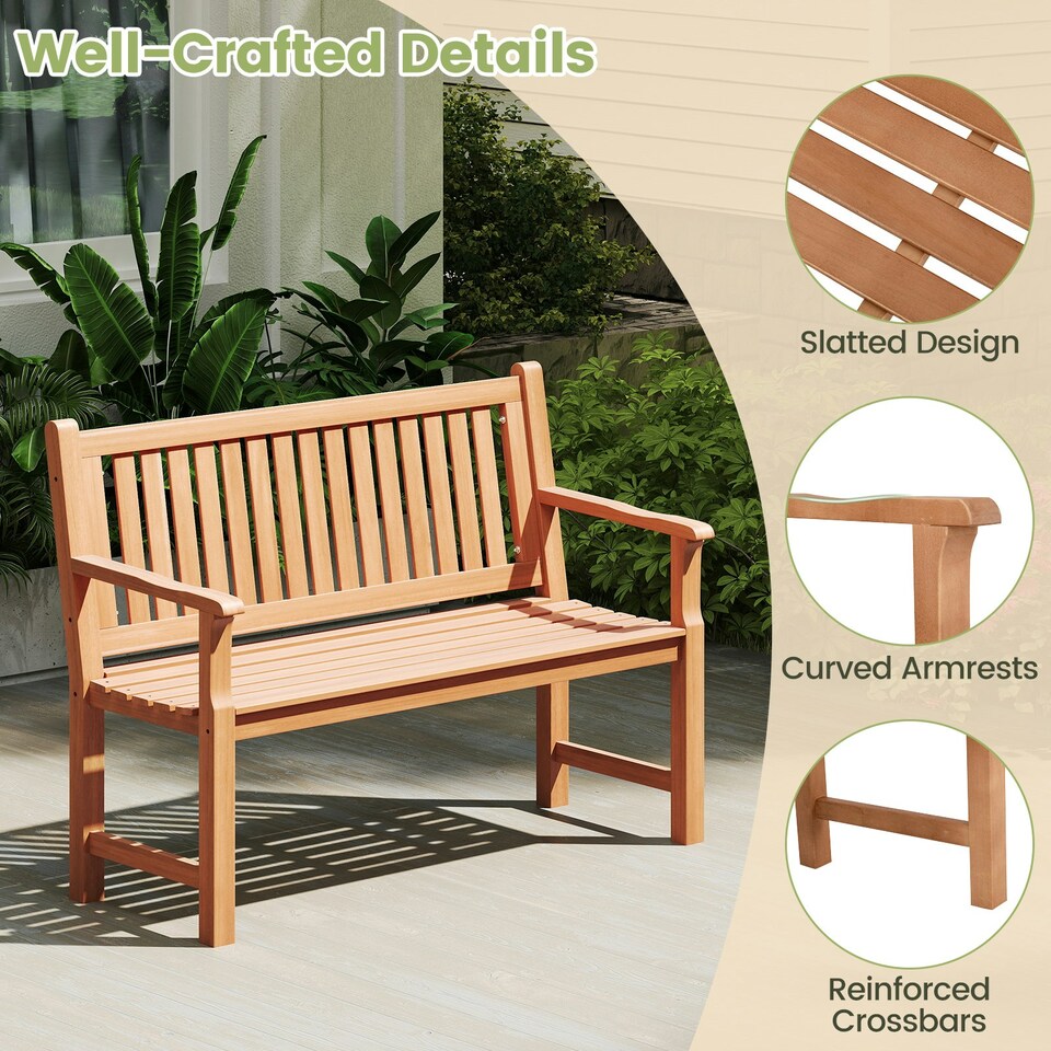 image 1 of COSTWAY 120 CM Outdoor Bench Solid Wood Garden Bench Brown