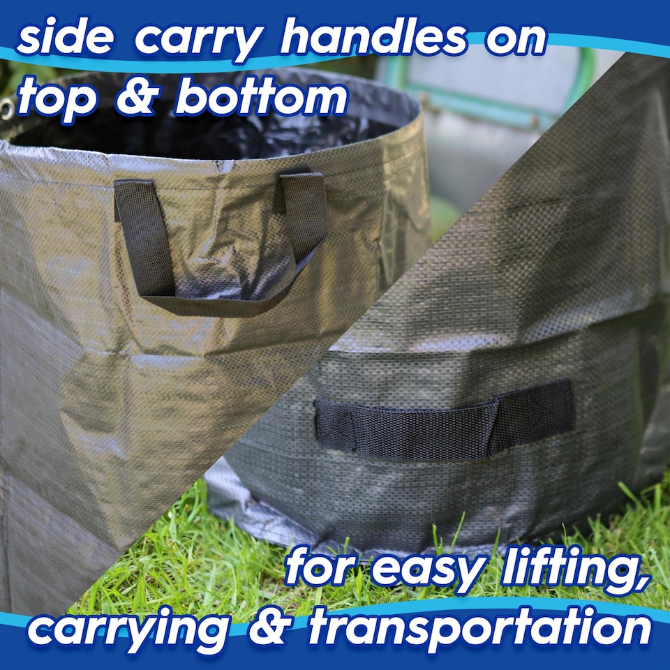 image 1 of Garden Waste Bags with Handles - Black - Large Strong Reusable Plastic Heavy Duty Gardening Rubbish Refuse Sacks | Black | Black | 270L | 2