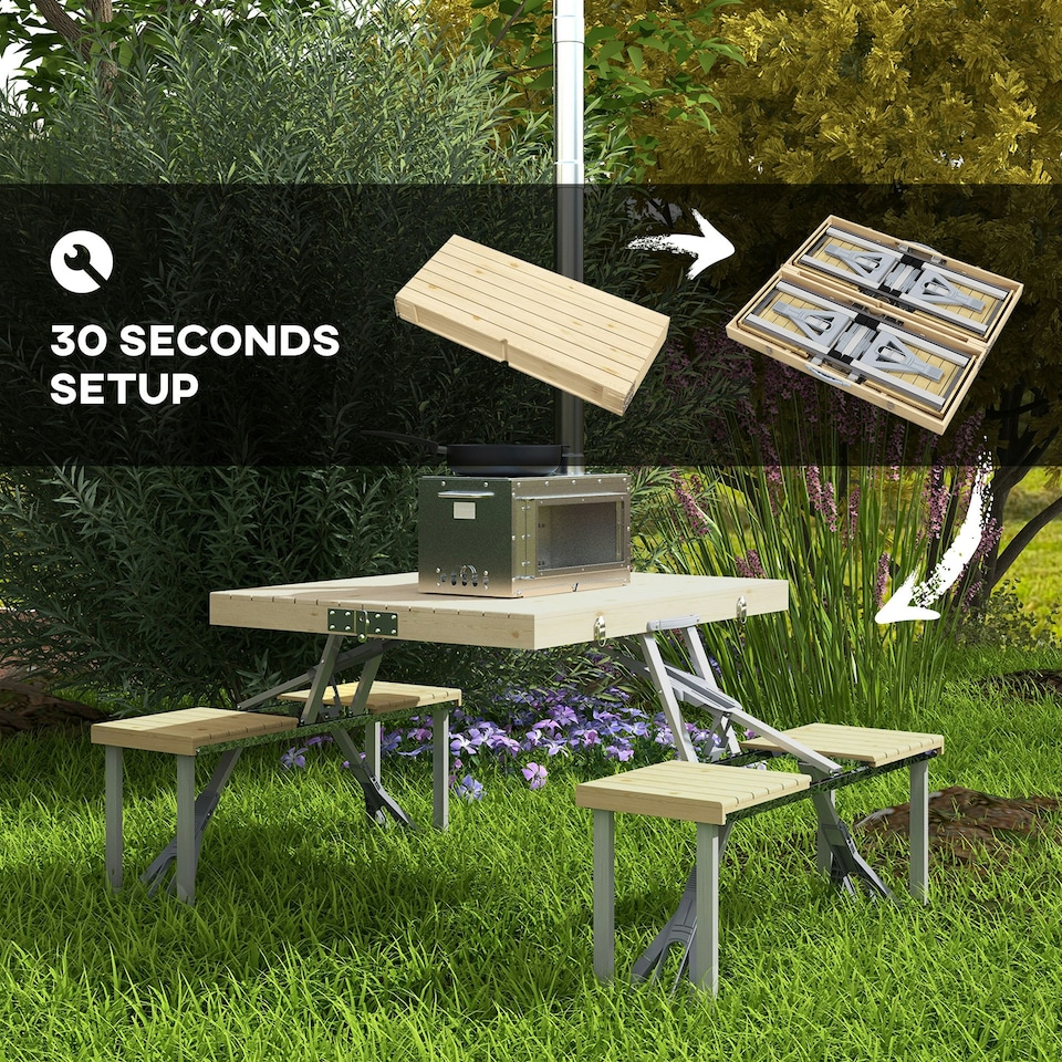 image 1 of Outsunny Folding Camping Table and Chairs with Umbrella Hole, Aluminium Frame