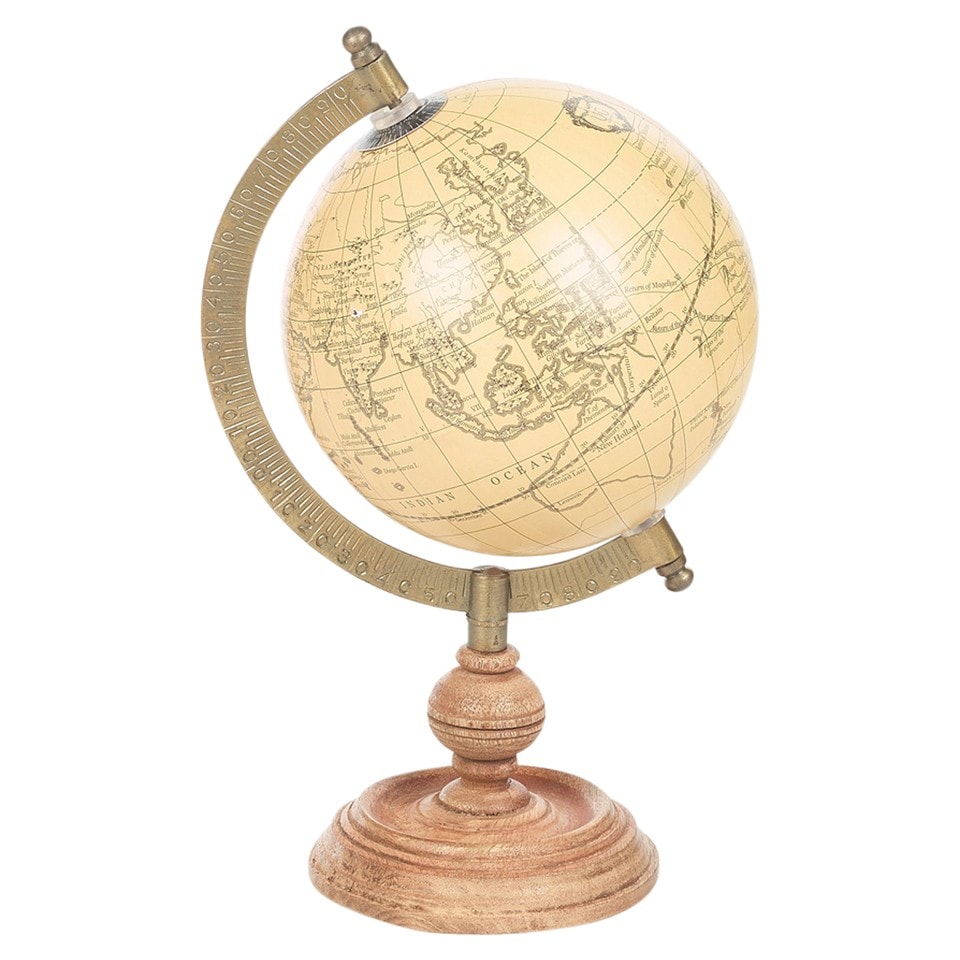 image 1 of World Globe On Wood & Metal Stand Desk Vintage Style Educational | Multi | Peach 36cm