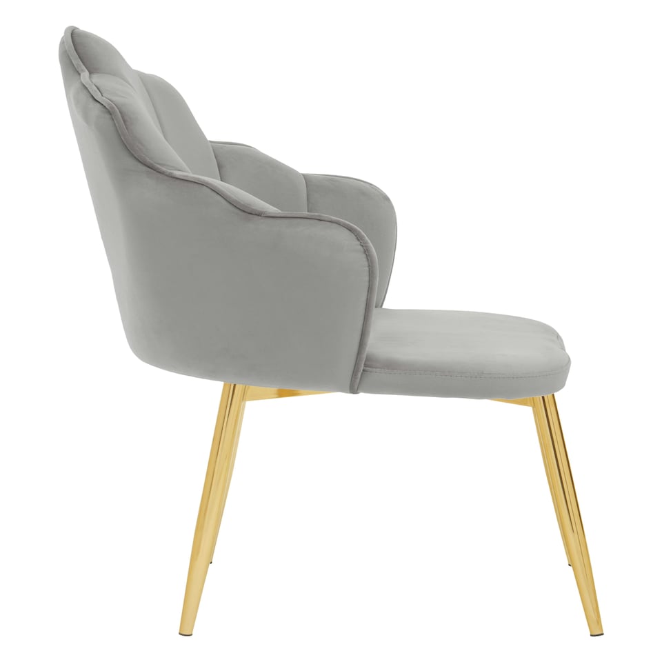image 1 of Interiors by Premier Grey Velvet Dining Chair, Durable & Adjustable Velvet Office Chair, Backrest Grey Accent Chair with Gold Legs