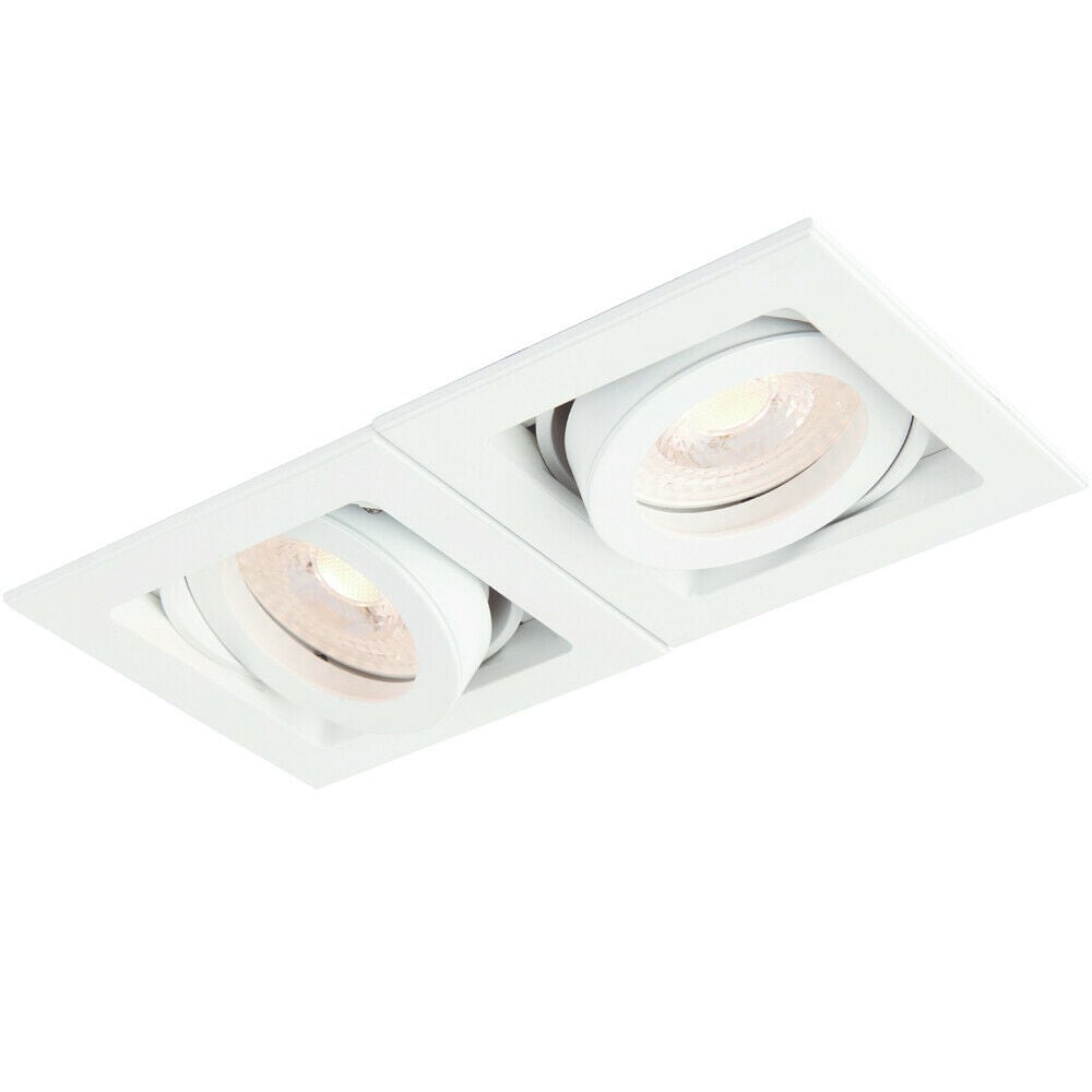 Loops Double Twin Square Adjustable Head Ceiling Spotlight White GU10 Box Downlight
