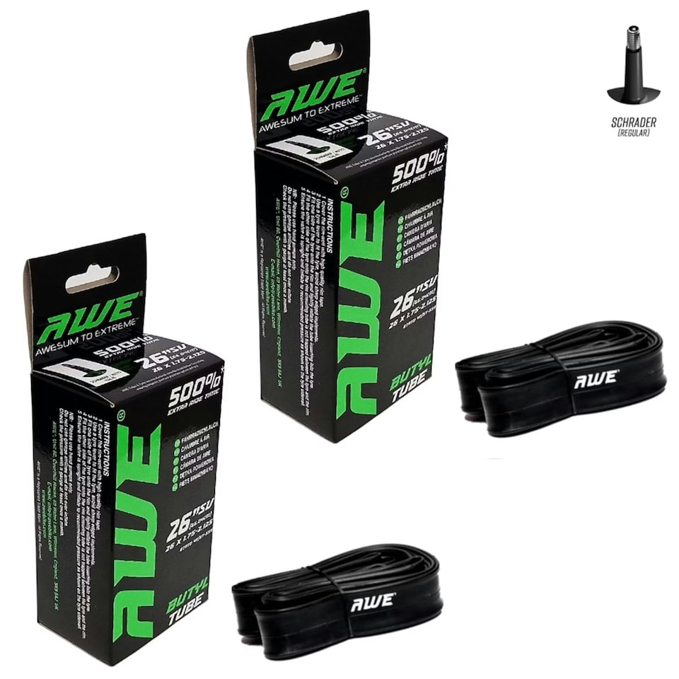 image 1 of 2 x AWERide Folding Tyres 26" x 1.95" + 2 x AWE Inner Tubes 26" x 1.75-2.125 SV