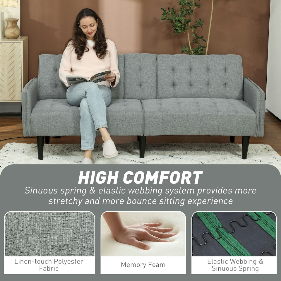 image 1 of HOMCOM Upholstered Sofa bed 3 Seater Home Theater with Storage Light Grey