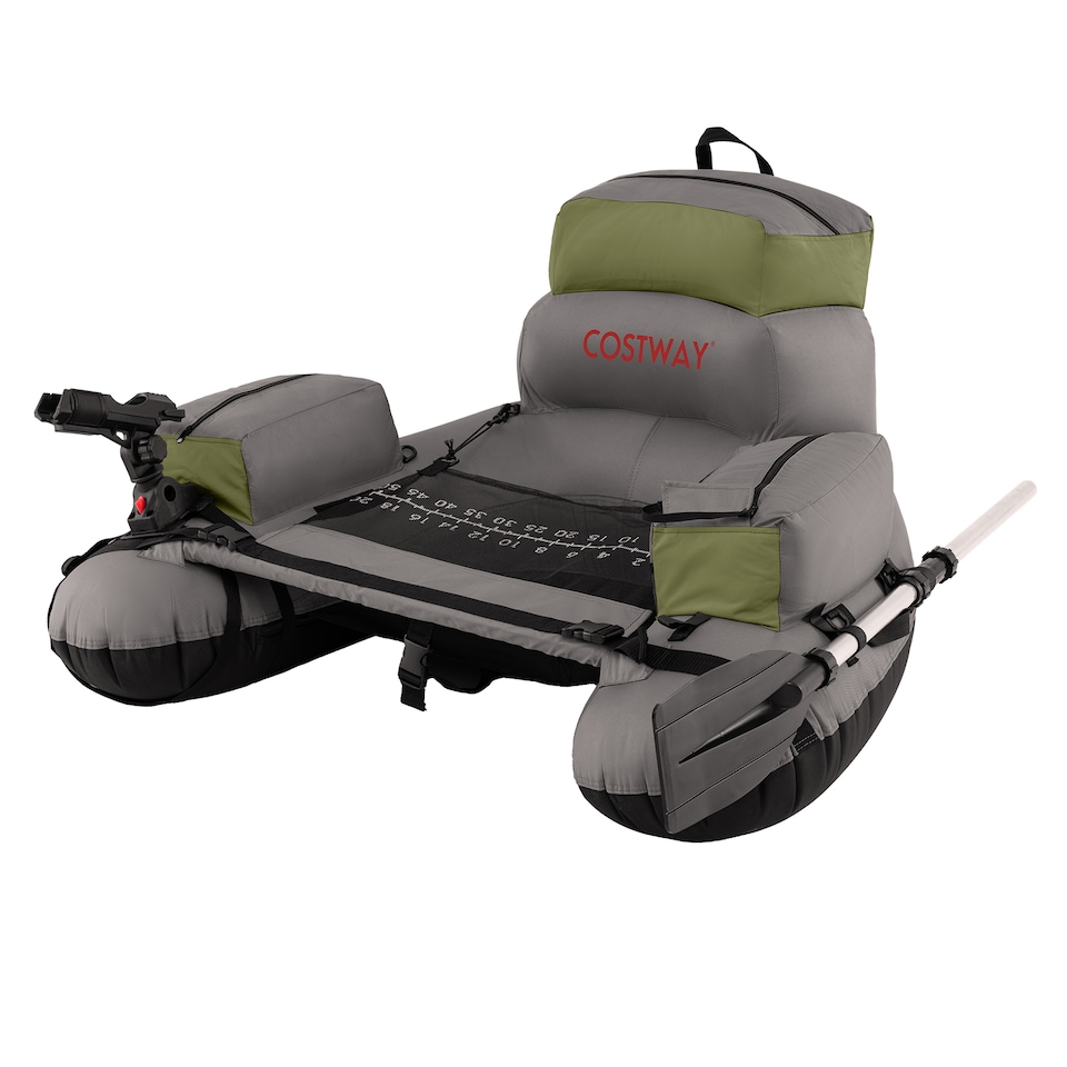image 1 of COSTWAY Inflatable Fishing Float Tube Portable Fishing Boat w/ Shoulder Straps
