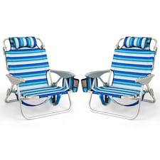 COSTWAY 2 PCS Folding Beach Chair Adults Portable Low Sand Chair