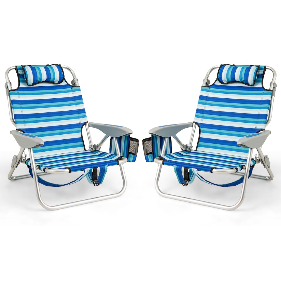 image 1 of COSTWAY 2 PCS Folding Beach Chair Adults Portable Low Sand Chair