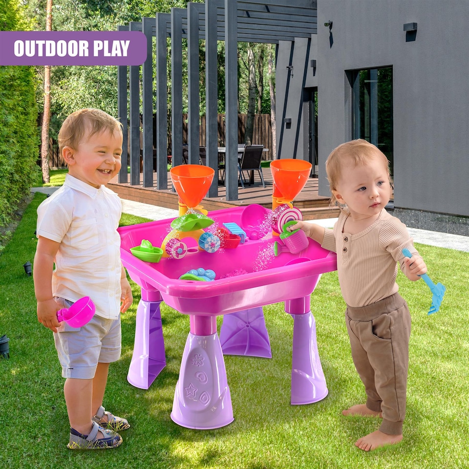image 1 of The Magic Toy Shop Sand and Water Table 23-Piece Pink Kids Outdoor Play Set