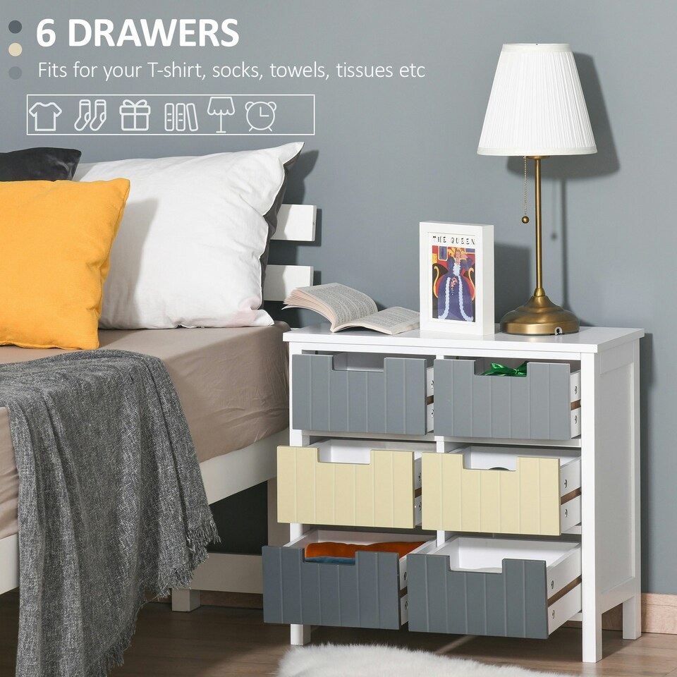 image 1 of HOMCOM Simple Chest of 6 Drawers Storage Cabinet for Dining