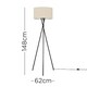 image 3 of ValueLights Camden Black Tripod Floor Lamp and Natural Drum Shade Cream