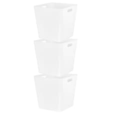 Wham Studio 3 x 18L Deep Rectangular Plastic Storage Baskets Ice White White