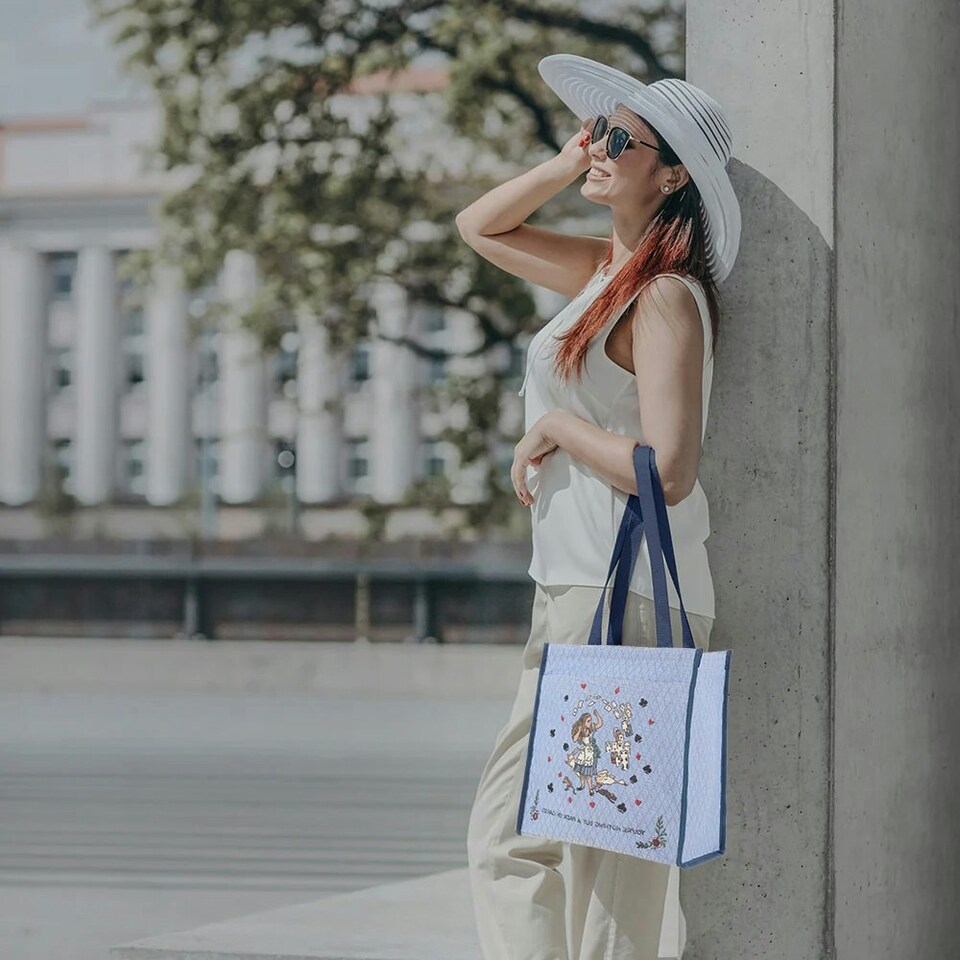 image 1 of Signare Shopper Tote Bag - Alice in Wonderland Tea Party Blue
