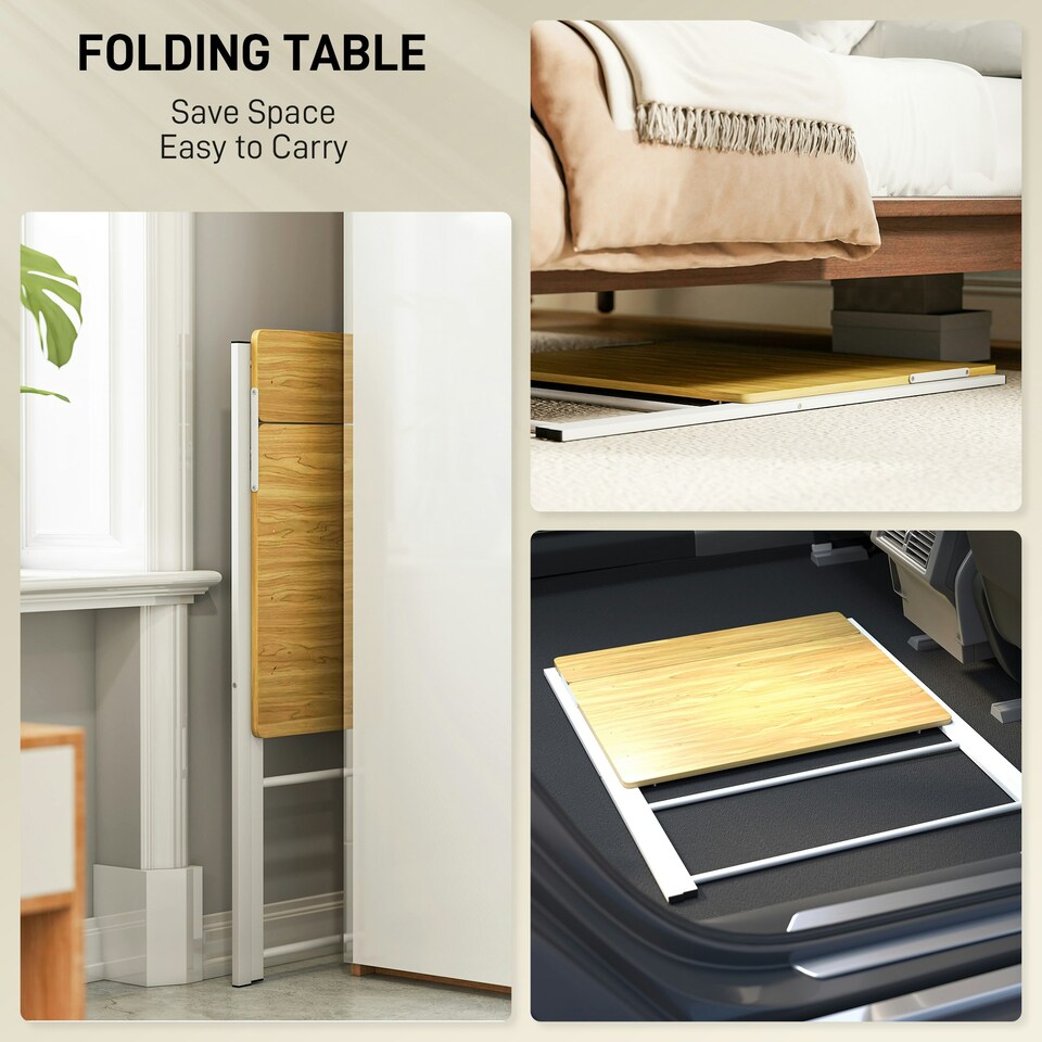 image 1 of HOMCOM Folding Desk with 2-Tier Shelf for Home Office, Maple Wood-effect