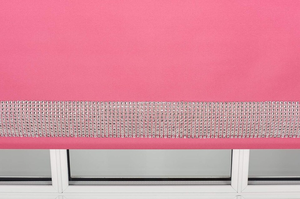 image 1 of FURNISHED Thermal Blackout Roller Blinds with Diamante Edge Made to Measure Window Shade | Pink | Fuchsia | (W) 60cm x (L) 165cm
