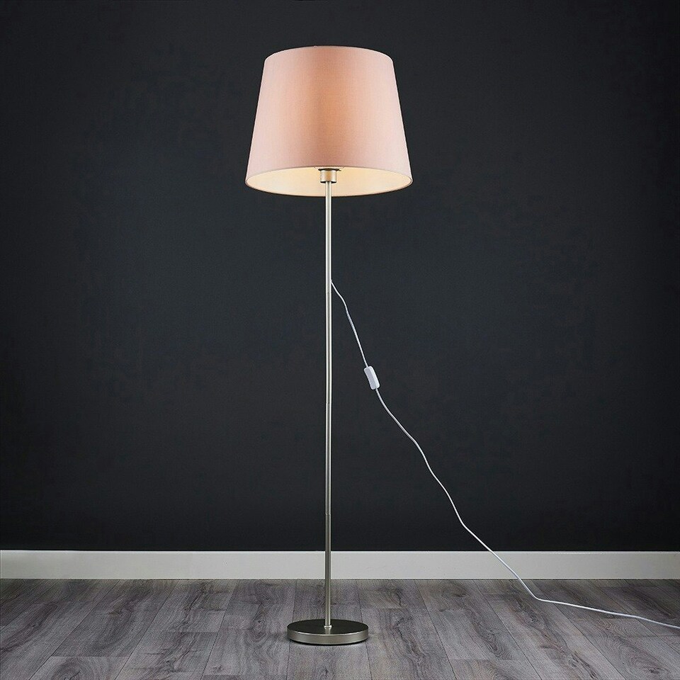 image 1 of ValueLights Modern Floor Lamp In Brushed Chrome Metal Finish With Extra Large Pink Shade