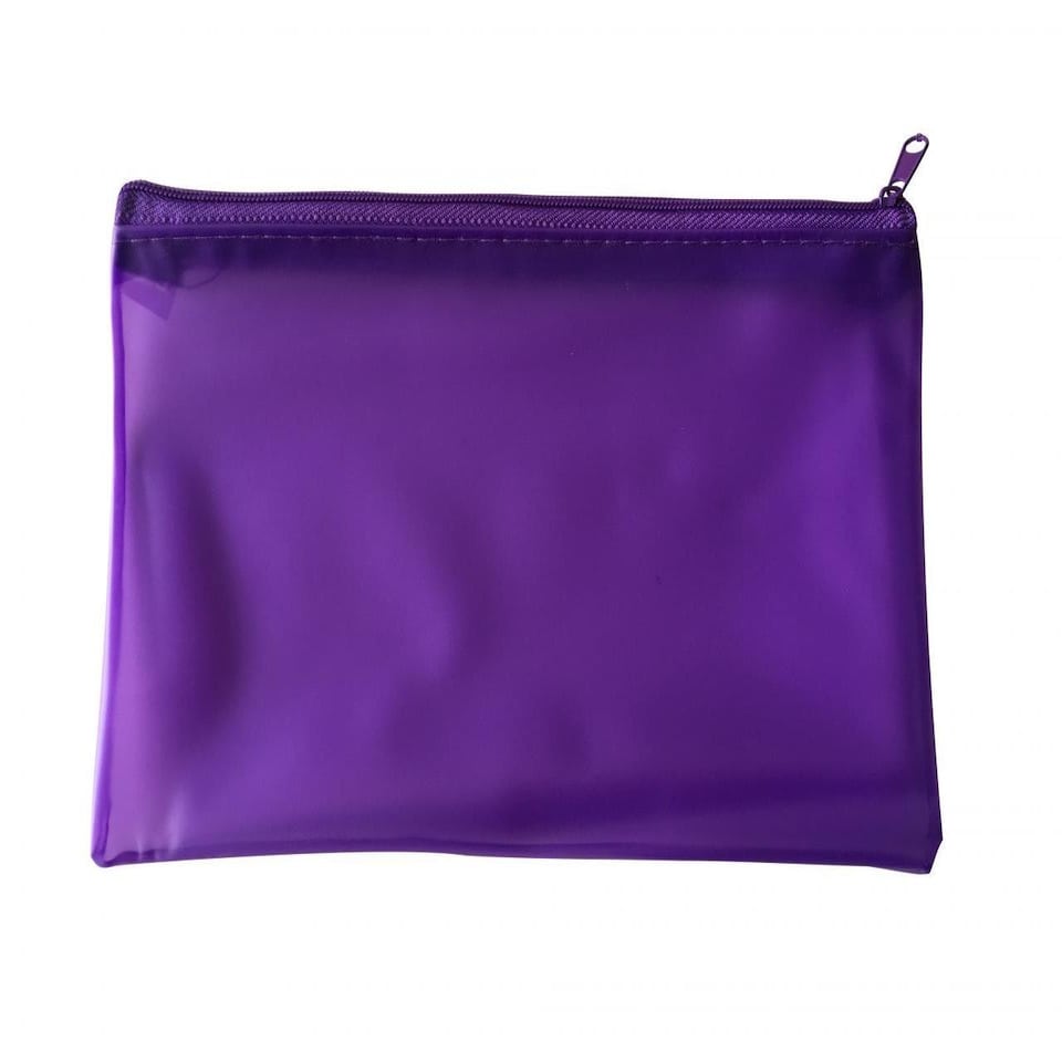 image 1 of 8x5" Frosted Purple Pencil Case - See Through Exam Clear Translucent