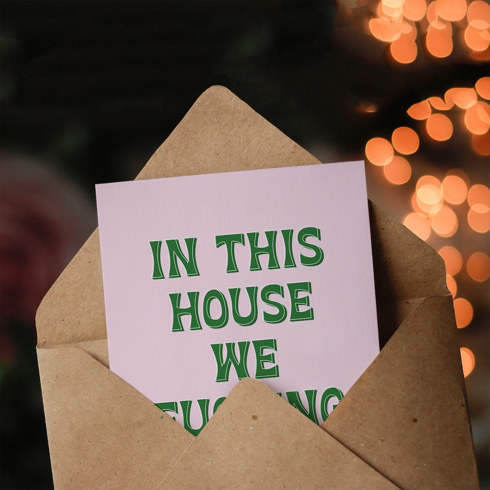 image 1 of In This House We Swear Pink Green Funny Cheeky Housewarming Card
