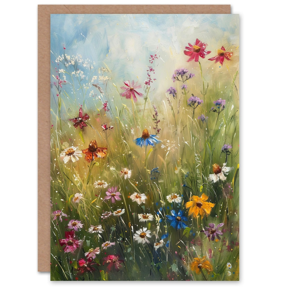image 1 of Spring Wildflowers Oil Colourful Floral Him Her Birthday Card