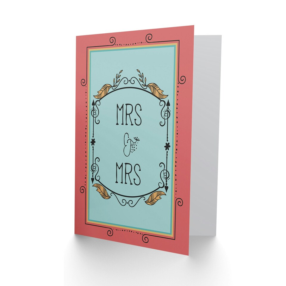 image 1 of LGBT Same Sex Marriage Ornate Red Leaf Gay Wedding Card