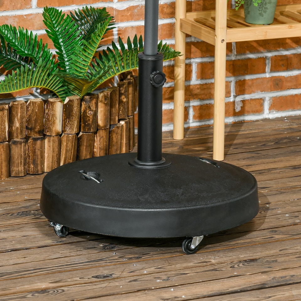 image 1 of Outsunny 25kg Round Resin Garden Parasol Base for Poles of 38mm-48mm | Black | Black
