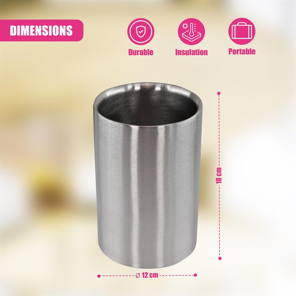 image 1 of GEEZY Chiller Wine Ice Bucket Stainless Steel Silver 22cm