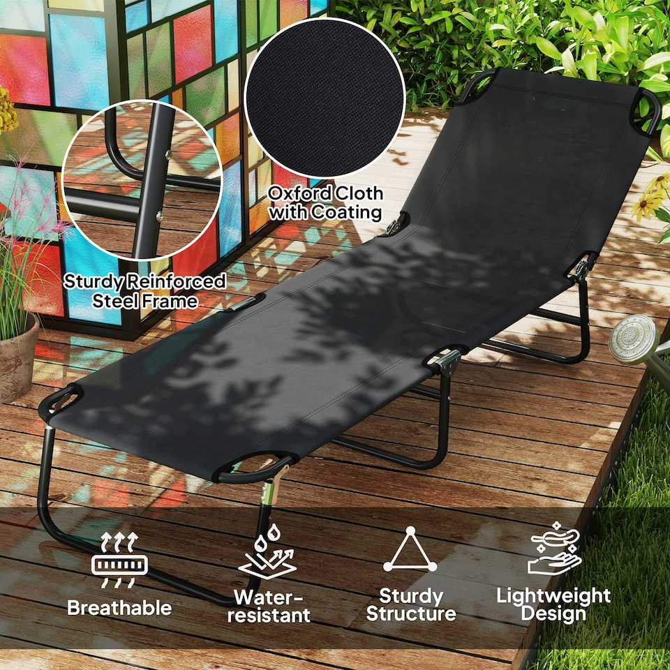 image 1 of Outsunny 2 Piece Reclining Chaise Lounge with Adjustable Backrest Black | Black