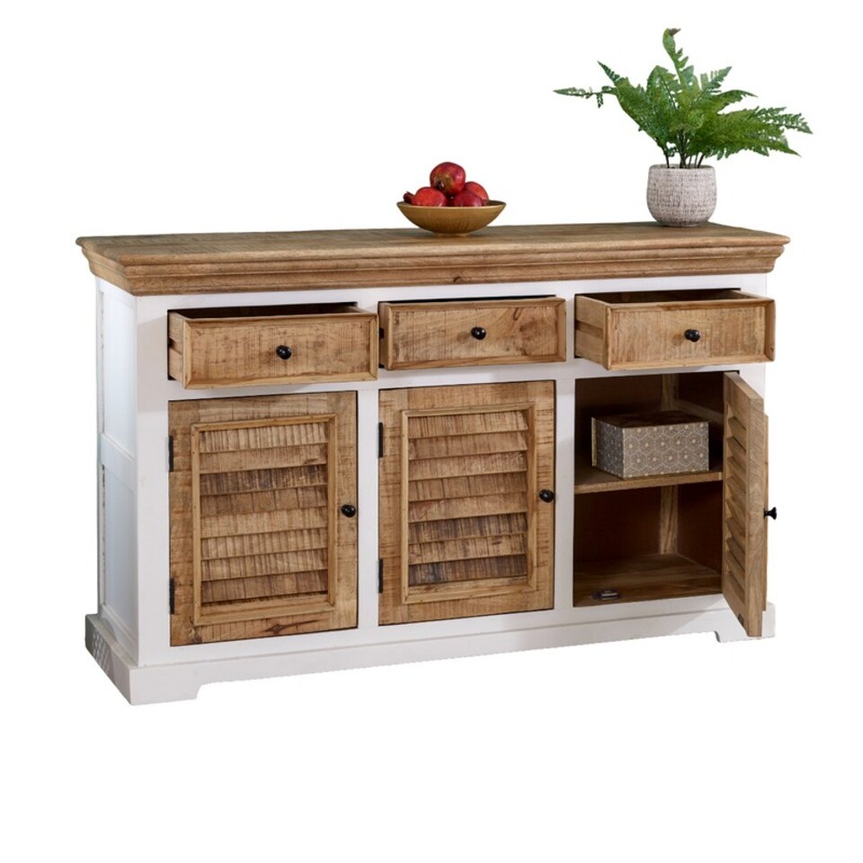 image 1 of Alfie Sideboard - 3 Drawer & 3 Doors - Mango Wood - L45 x W140 x H85 cm | White