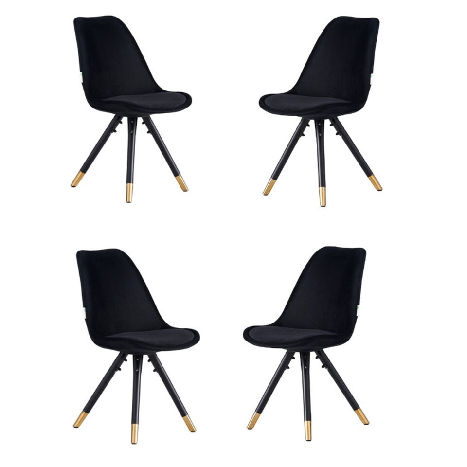 image 1 of Set of 4 Sofia Ergonomic Modern Dining Chairs Upholstered in Velvet, Metal Legs with Gold End Tips | Pink