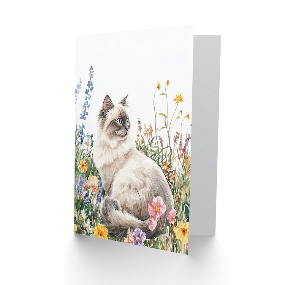 image 1 of Ragdoll Cat Lover Pet Wildflower Floral Portrait Birthday Greeting Card