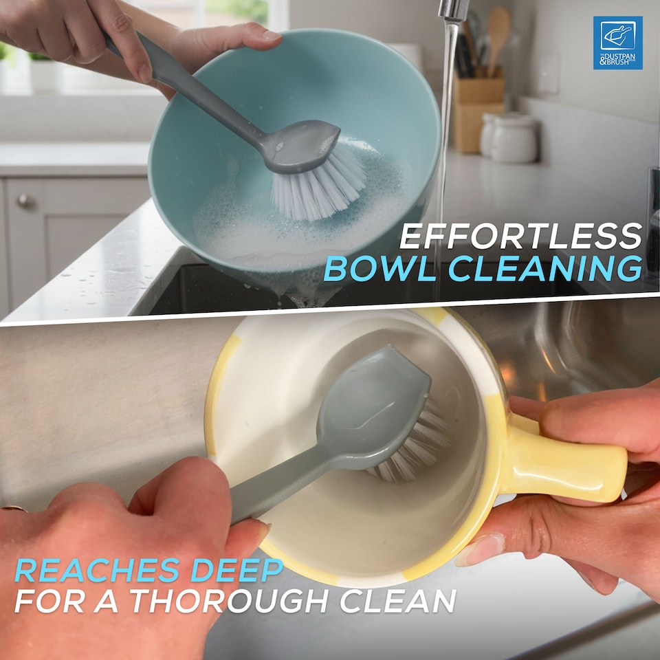 image 1 of Kitchen Dish Brush Scrubber with Firm Bristles Ergonomic Handle for Washing Up - Pack of 7 | Grey | 7