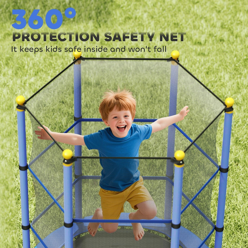 image 1 of HOMCOM 4.6FT Kids Trampoline with Safety Enclosure for Ages 3-10 Years Blue