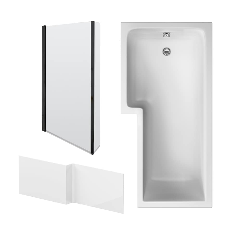 image 1 of 1700mm Contemporary Bath Bundle - Left Hand Tub, Hinged Screen, Fixed Return & Front Panel White