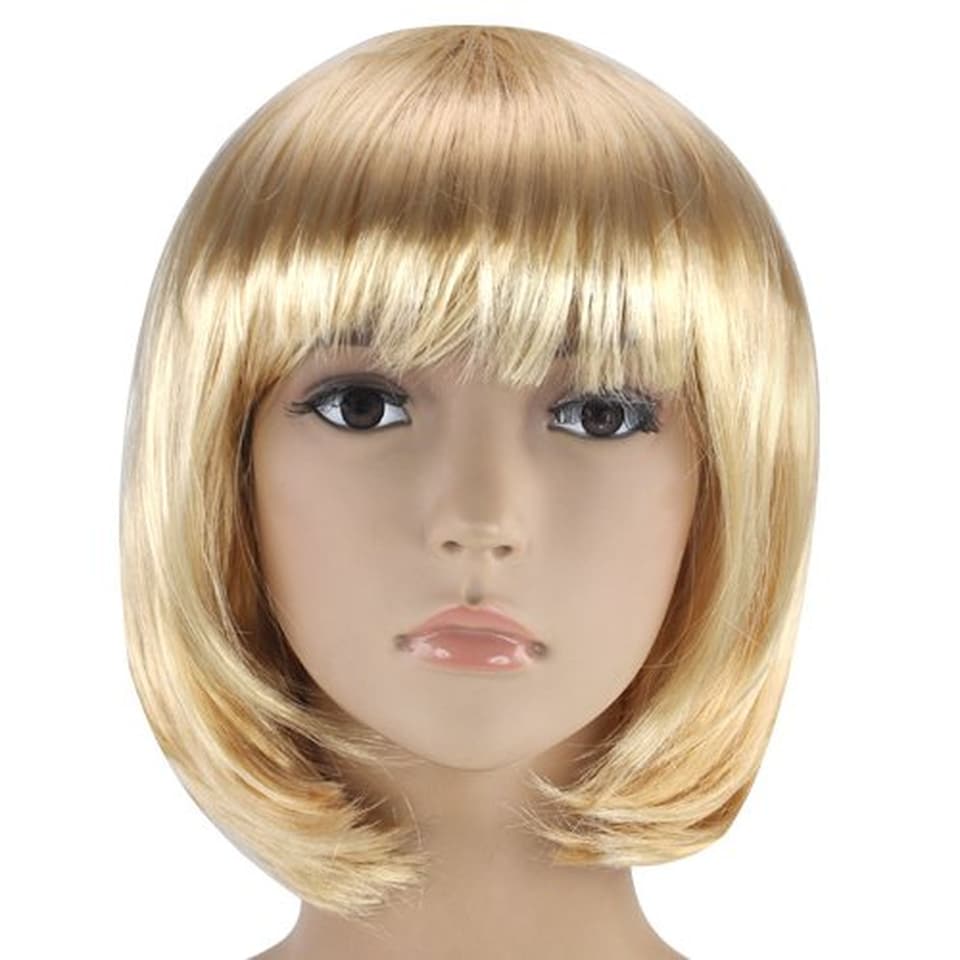 Women's Short Bob Cut Wig Straight Synthetic Hair Fancy Dress Costume Party Wig Elasticated Cap Reusable Soft Hairpiece Various Colours