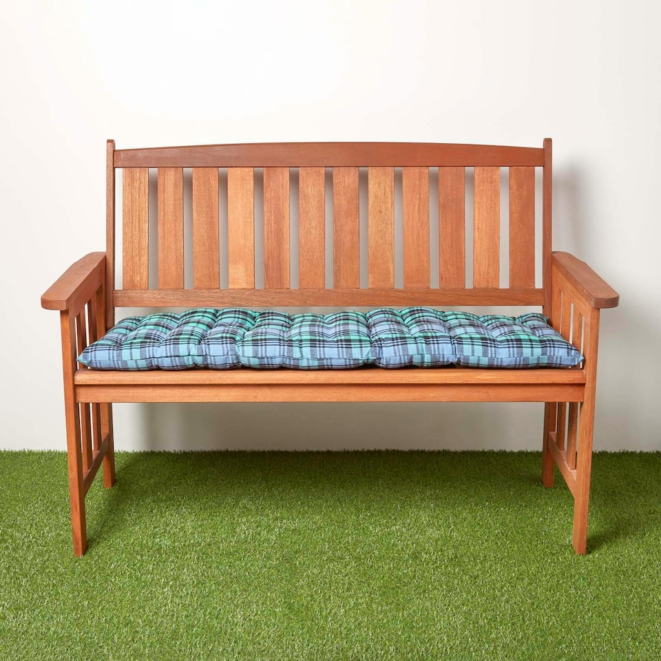 image 1 of Homescapes Garden Bench Cushion Luxury 2 Seater Cotton Tartan Indoor Outdoor Seat Pad | Green | 108 x 42 cm | 1