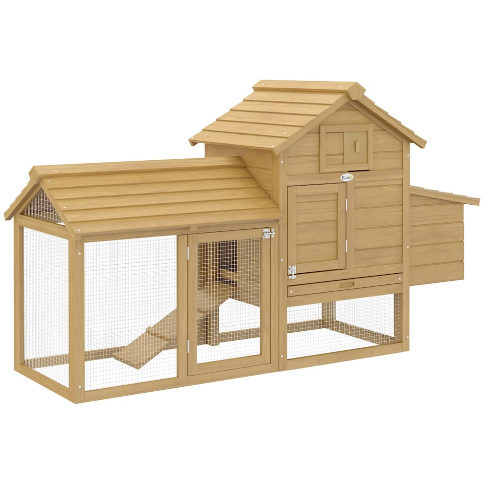 image 1 of PawHut Chicken Coop Hen Cage Small Animal Hutch Nesting Box Outdoor Run Natural