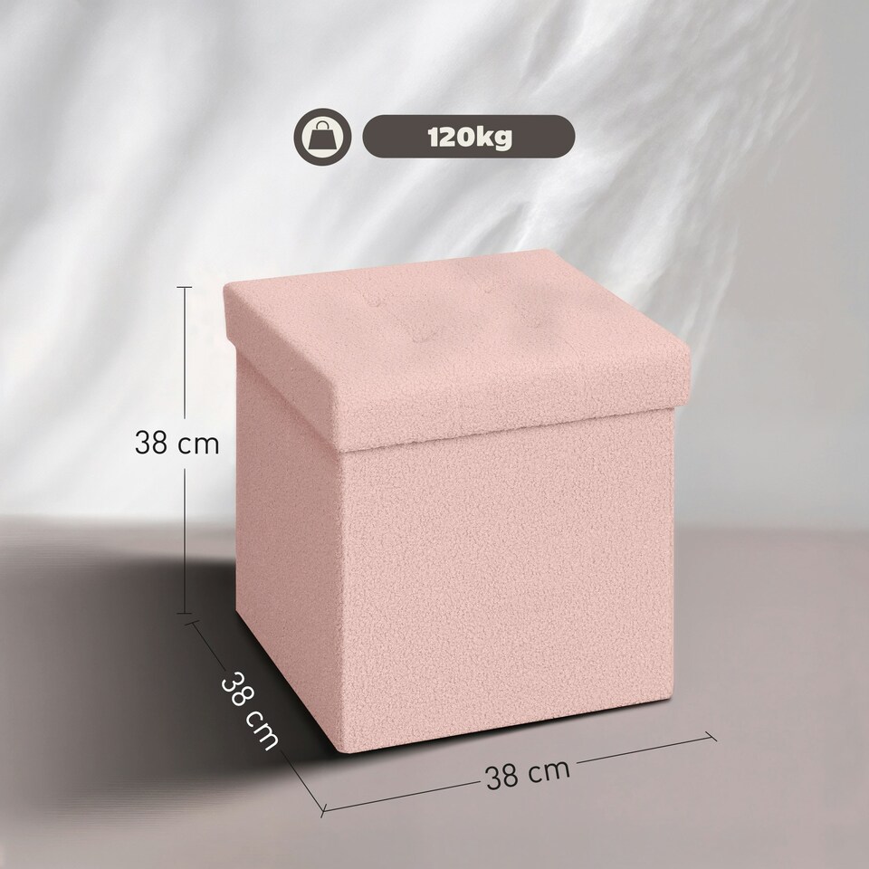 image 1 of HOMCOM Foldable Sherpa Fleece Storage Ottoman, 38 x 38 x 38 cm Pink