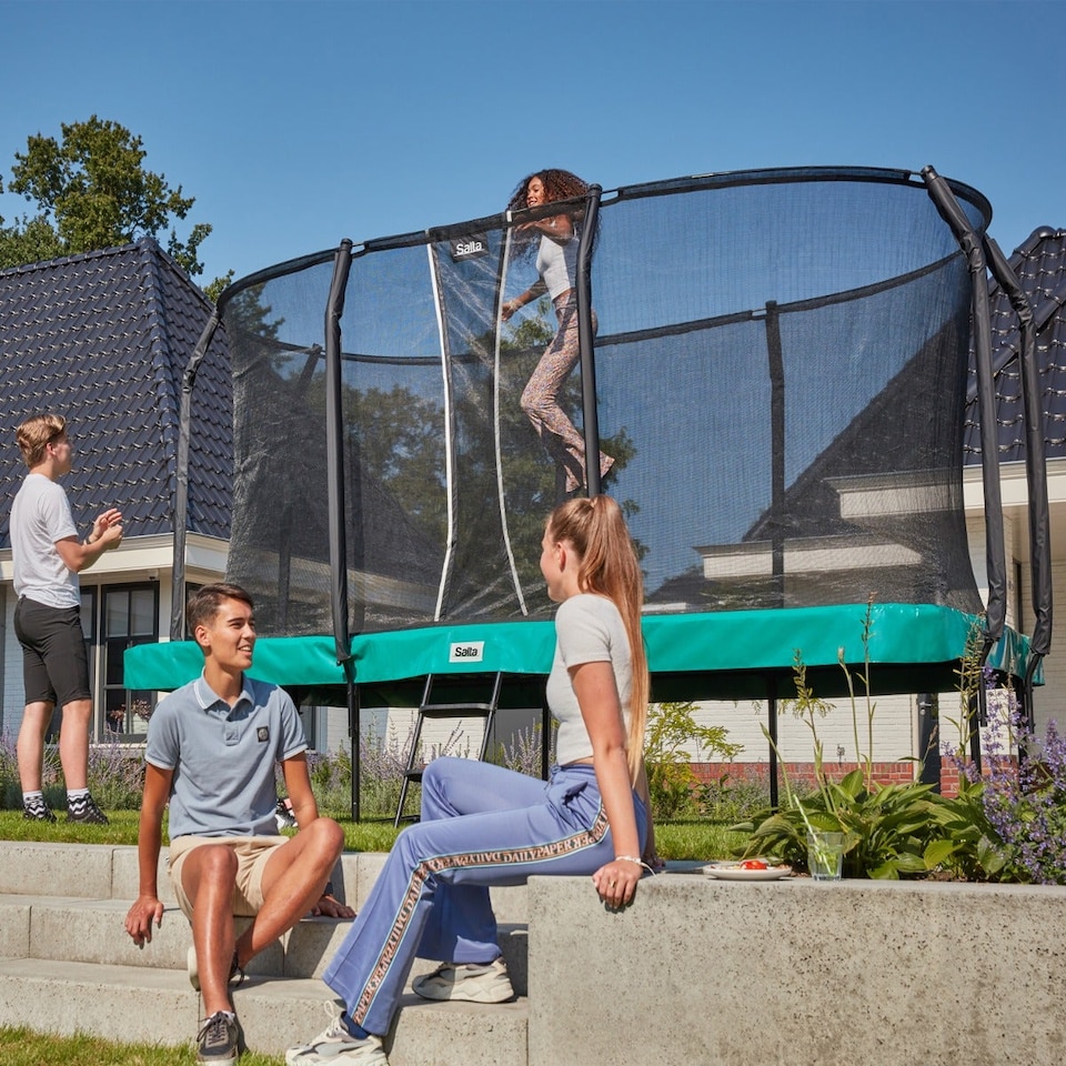 image 1 of 14ft x 8ft Salta Green Rectangular First Class Trampoline with Enclosure