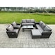 image 1 of Fimous 9 Seater High Back Rattan Garden Furniture Set with Reclining Chair Rectangular Coffee Table Big Footstool Indoor Outdoor Patio Lounge Sofa Set Dark Grey Mixed