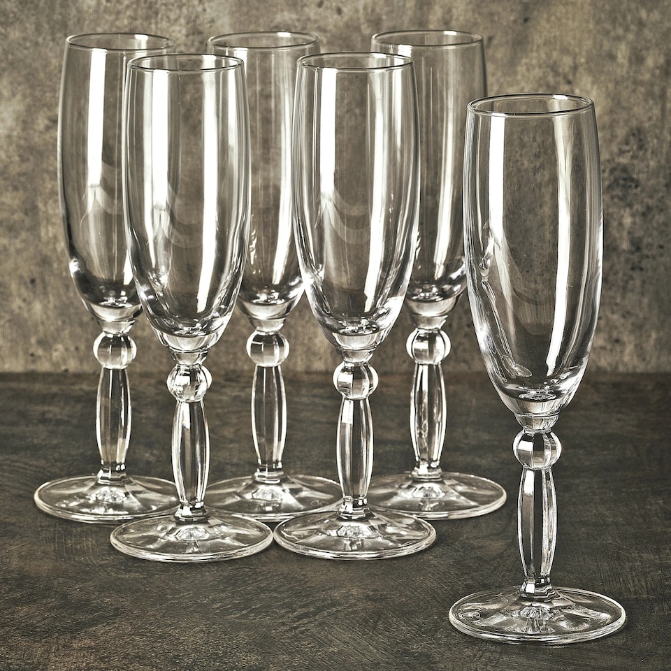 image 1 of Champagne Drinking Flutes Stemmed 6 Set Cocktail Glasses Dinner Party