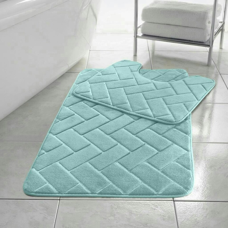 image 1 of Memory Foam BLOCKS Bath Mat Set Aqua